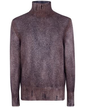 Avant Toi Distressed-Effect Roll-Neck Jumper - Purple