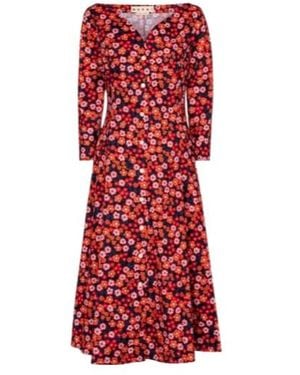 Marni Floral Cotton Midi Dress - Red