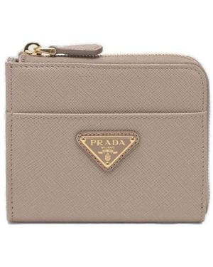 Prada Triangle-Logo Zipped Wallet - Gray