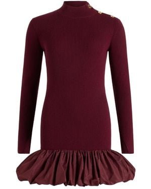 Patou Ribbed Button-Detailed Mini Dress - Purple
