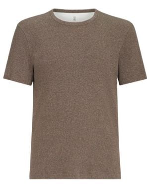 Brunello Cucinelli Denim-Effect Ribbed-Cotton-Jersey Crew-Neck T-Shirt - Brown