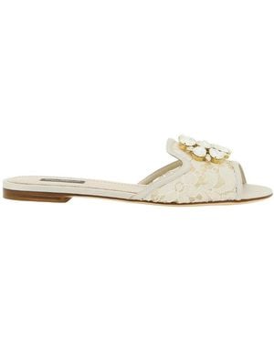 Dolce & Gabbana Bianca Crystal-Embellished Lace Sandals - White