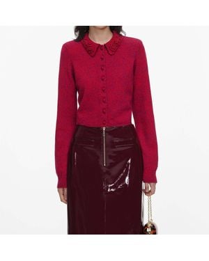 Self-Portrait Floral Knit Cardigan - Red