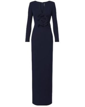 Roland Mouret Floral-Appliqué Crêpe Gown - Blue