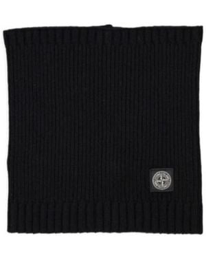 Stone Island Junior Logo-Patch Ribbed Scarf - Black