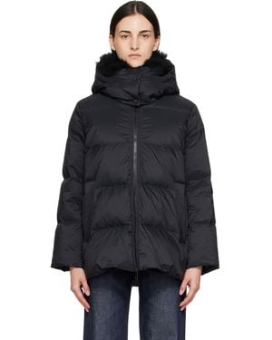 Yves Salomon Waterproof Technical Lambswool Trim A-Line Down Coat - Black