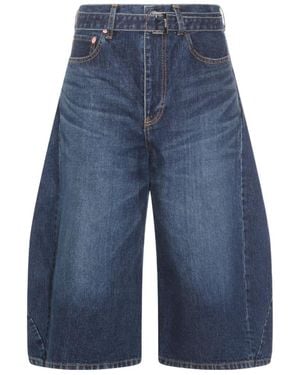 Sacai Belted Cropped Denim Shorts - Blue