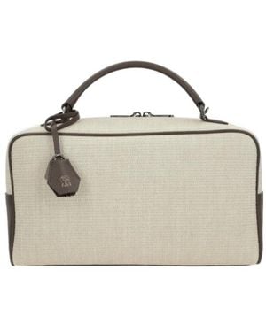 Brunello Cucinelli Leather-Trim Tote Bag - Metallic