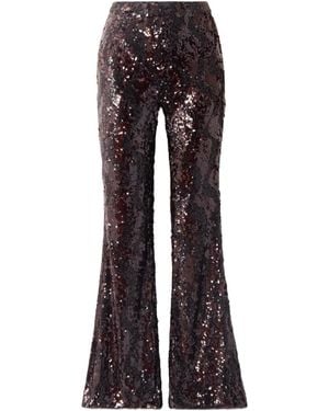 Veronica Beard Collier Sequined Satin Flared Pants - Brown