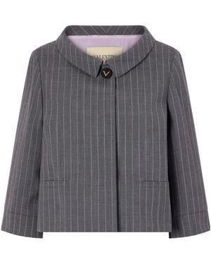 Valentino Striped Wool Jacket - Grey