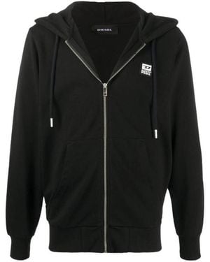 DIESEL Zip-Up Logo Patch Hoodie - Black