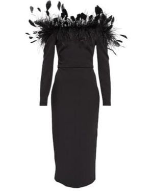 Safiyaa Feather-Trimmed Midi Dress - Black