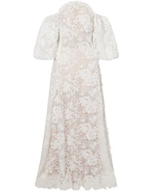 Oscar de la Renta Off-The-Shoulder Embroidered Lace Gown - White