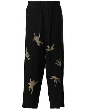 Yohji Yamamoto Printed Casual Trousers - Black
