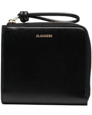 Jil Sander Logo Embossed Zip-Around Wallet - Black