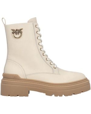Pinko Mia Leather Combat Boots - Natural