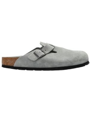 Birkenstock Suede Buckled Clogs - White