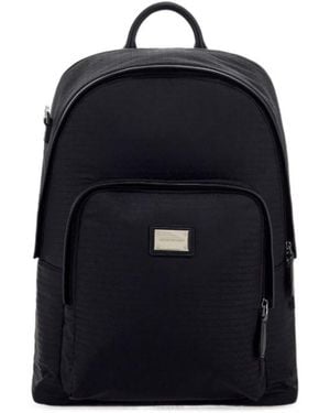 Emporio Armani Logo-Plaque Zip-Fastening Backpack - Black