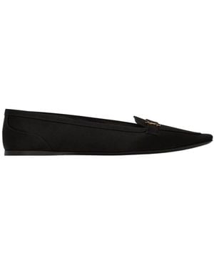 Saint Laurent Logo Plaque Slip-On Flat Shoes - Black