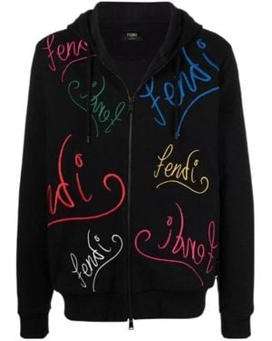 Fendi X Noel Fielding Logo-Embroidered Zipped Hoodie - Black