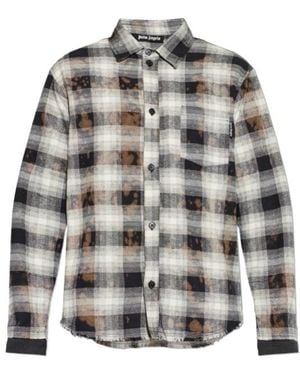 Palm Angels Checked Frayed Edge Shirt - Grey