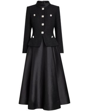 Self-Portrait Tailored Bouclé And Taffeta Midi Dress - Black