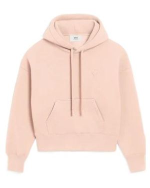Ami Paris Long Sleeve Hooded Sweatshirt - Pink