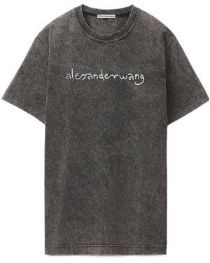 Alexander Wang Faded-Effect Logo-Print T-Shirt - Grey