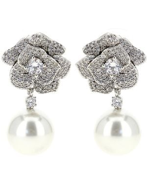 Self-Portrait Mini Crystal Flower Pearl Earrings - White