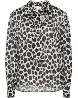 Saint Laurent Animal-Printed Bow Shirt - White