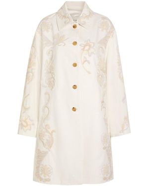 Dries Van Noten Rondero Floral-Appliquéd Cotton Coat - White