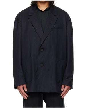 WOOYOUNGMI Striped Single-Breasted Suit Jacket - Blue