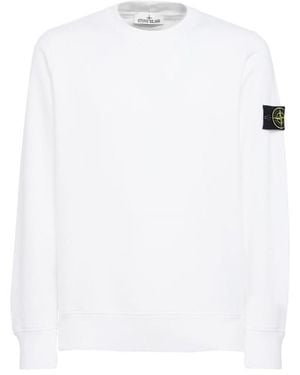 Stone Island Logo Cotton Crewneck Sweatshirt - White