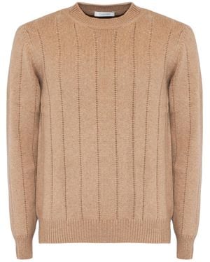Cruciani Vertical Ribbed Crew Neck Knitted Jumper - Natural