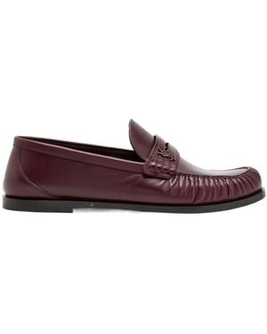 Saint Laurent Logo-Plaque Leather Loafers - Purple