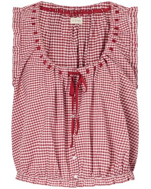 Doen Traveller Gathered Checked Organic Cotton Blouse