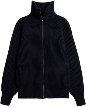Soeur Zip-Up Turtleneck Knit Cardigan - Blue