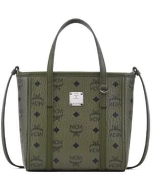 MCM Mini Toni Visetos-Monogram Top-Zip Tote Bag - Green