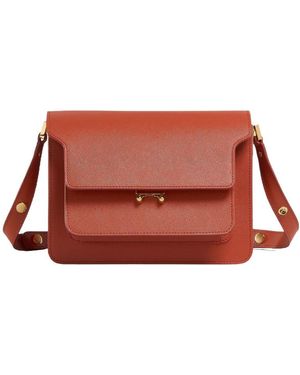 Marni Medium Trunk Saffiano Leather Shoulder Bag - Red