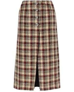 Rabanne Plaid Wool And Cotton Midi Skirt - Brown