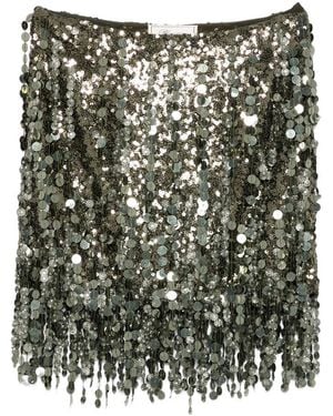Blumarine Sequin-Embellished Fringed Mini Skirt - Green