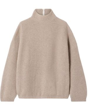 Brunello Cucinelli Bead-Embellished Ribbed Cashmere Turtleneck Jumper - Natural