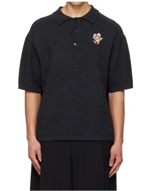we11done Embroidered Logo Wool Polo Shirt - Black