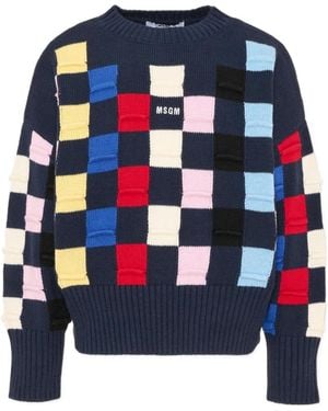 MSGM Intarsia-Knit Logo-Embroidered Sweater - Blue