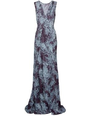 Dries Van Noten Printed Chiffon Gown - Blue