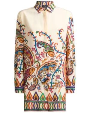 Etro Placed Floral Paisley Printed Long Shirt - White