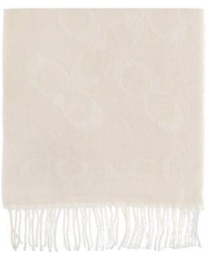 COACH Fringed Logo Scarf - White
