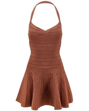 retroféte Retrofete Textured Flared Mini Dress - Brown