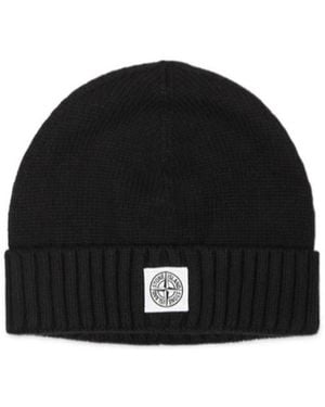 Stone Island Junior Logo Patch Knitted Beanie - Black