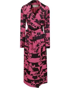 Dries Van Noten Floral Motif Trench Coat Waist Belt - Red